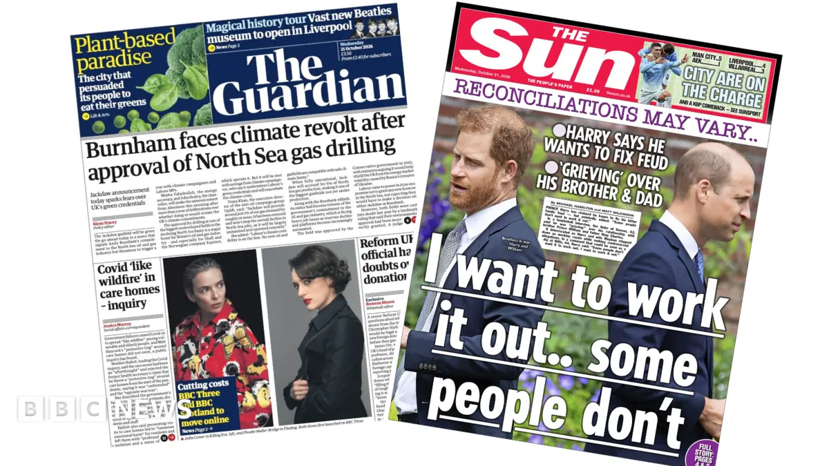 The Papers: 'Burnham faces climate revolt' and 'Harry wants to fix feud'